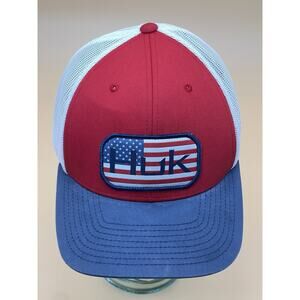 Huk Fishing Trucker Hat Snapback American Flag Red White Blue Baseball Cap